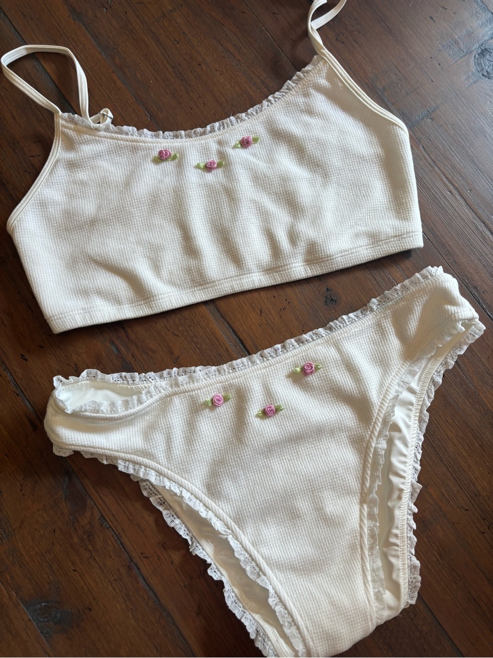 Frankie’s white waffle knit bikini set